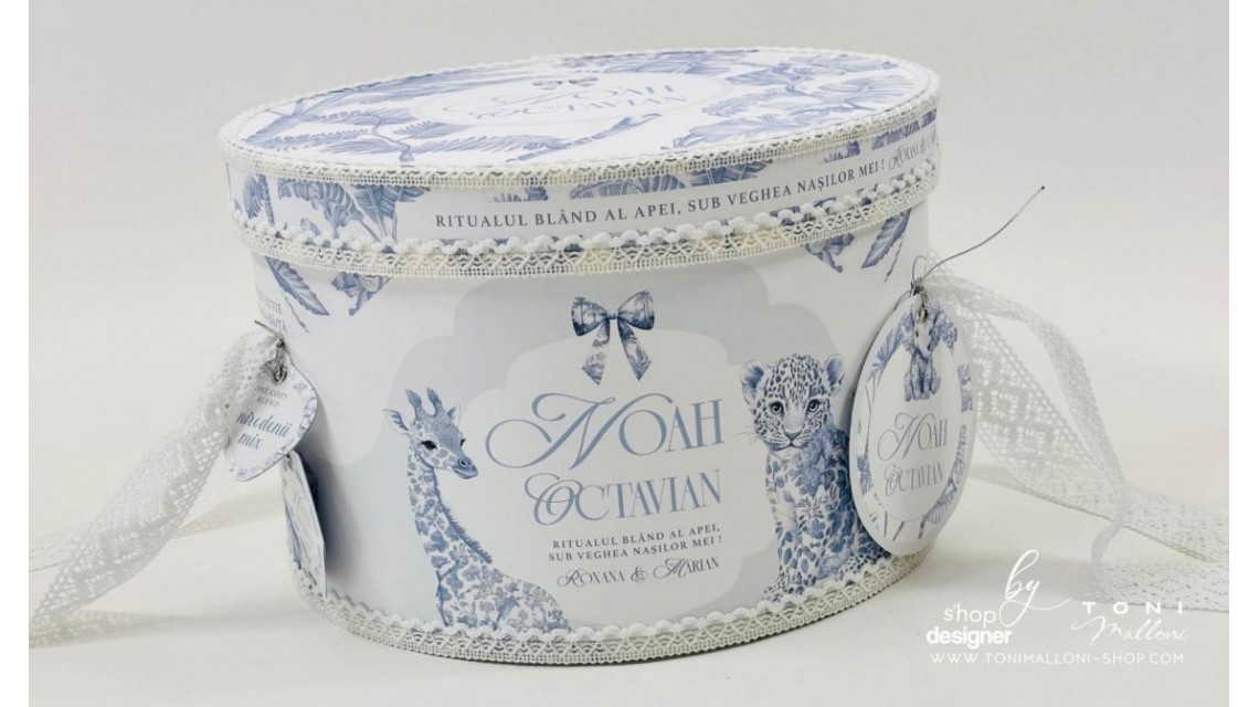 Set prima băiță Safari Blue personalizat băiat ritual după botez cu nașii 17